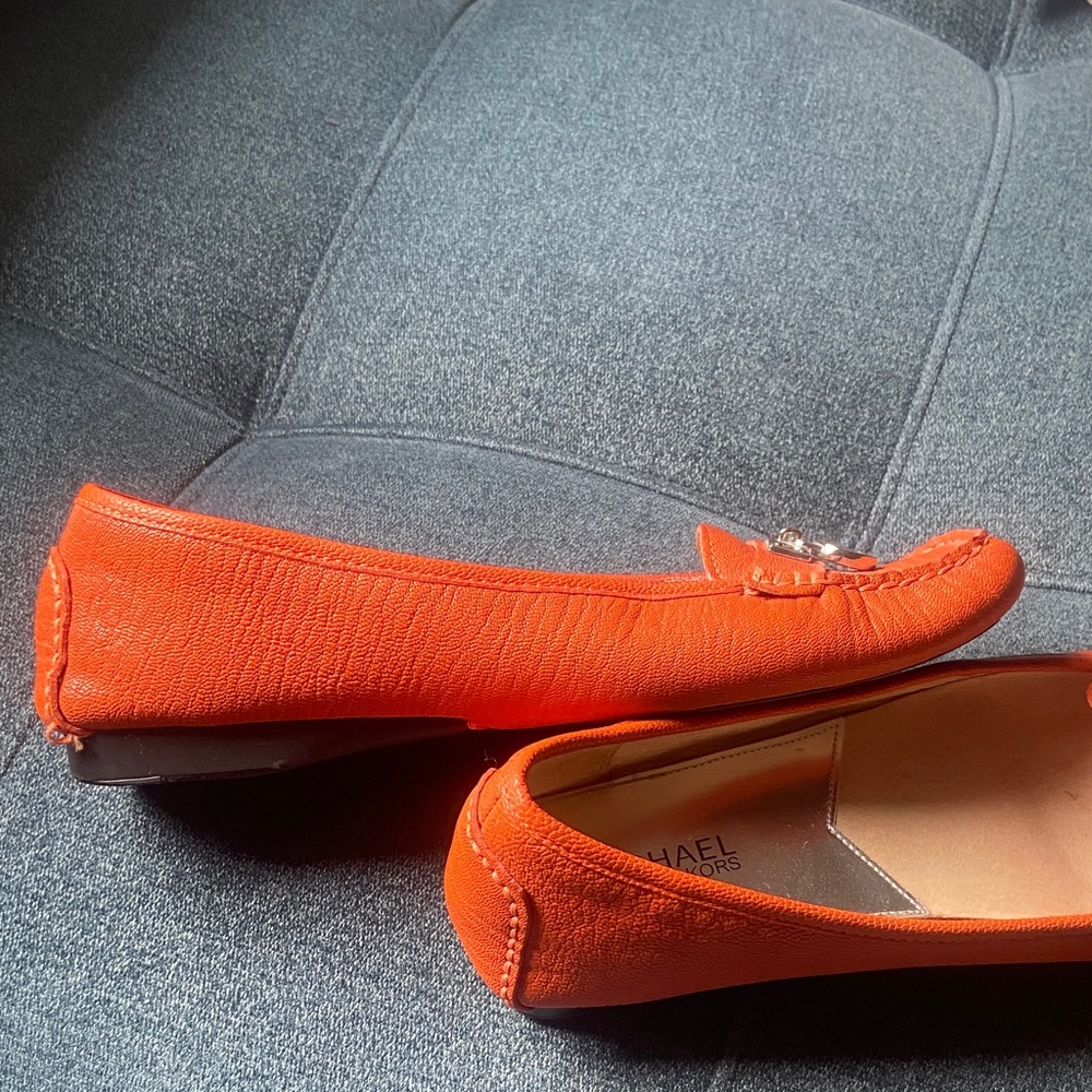 Michael Kors Orange Leather MK Logo Moccasin Loafers - Picture 7 of 9
